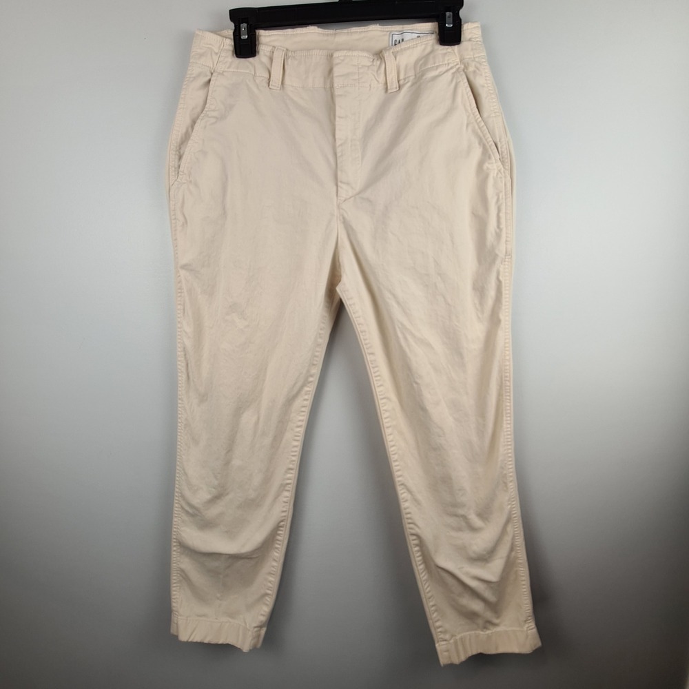 GAP Downtown Khaki Pants Womens 10 Cream Regenerative Cotton Tapered Chinos